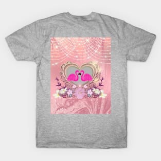 Elegant heart with flamingo and flowers T-Shirt